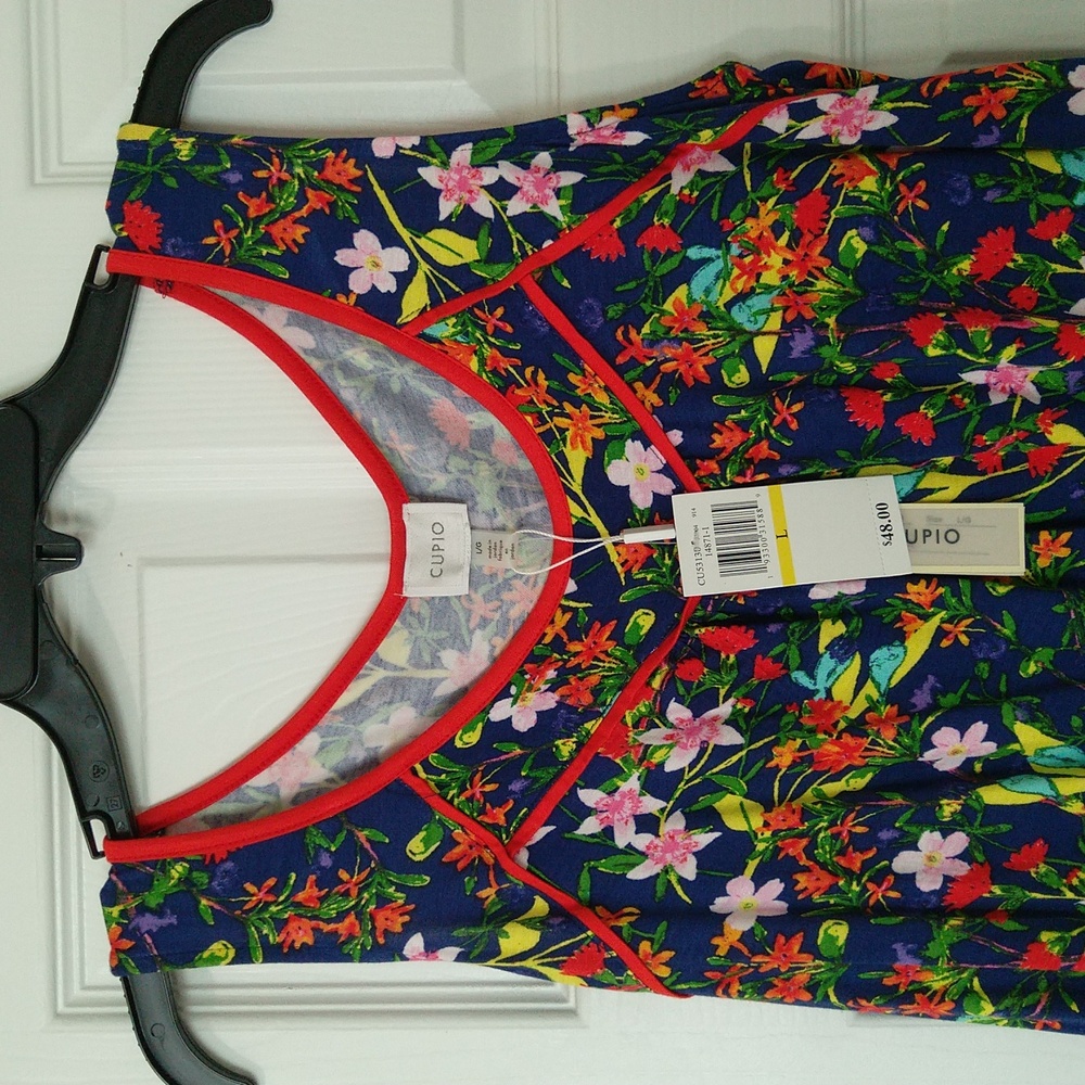 Cupio  colorful floral sleeveless round neck summer tank top for women's size  L - Picture 3 of 8